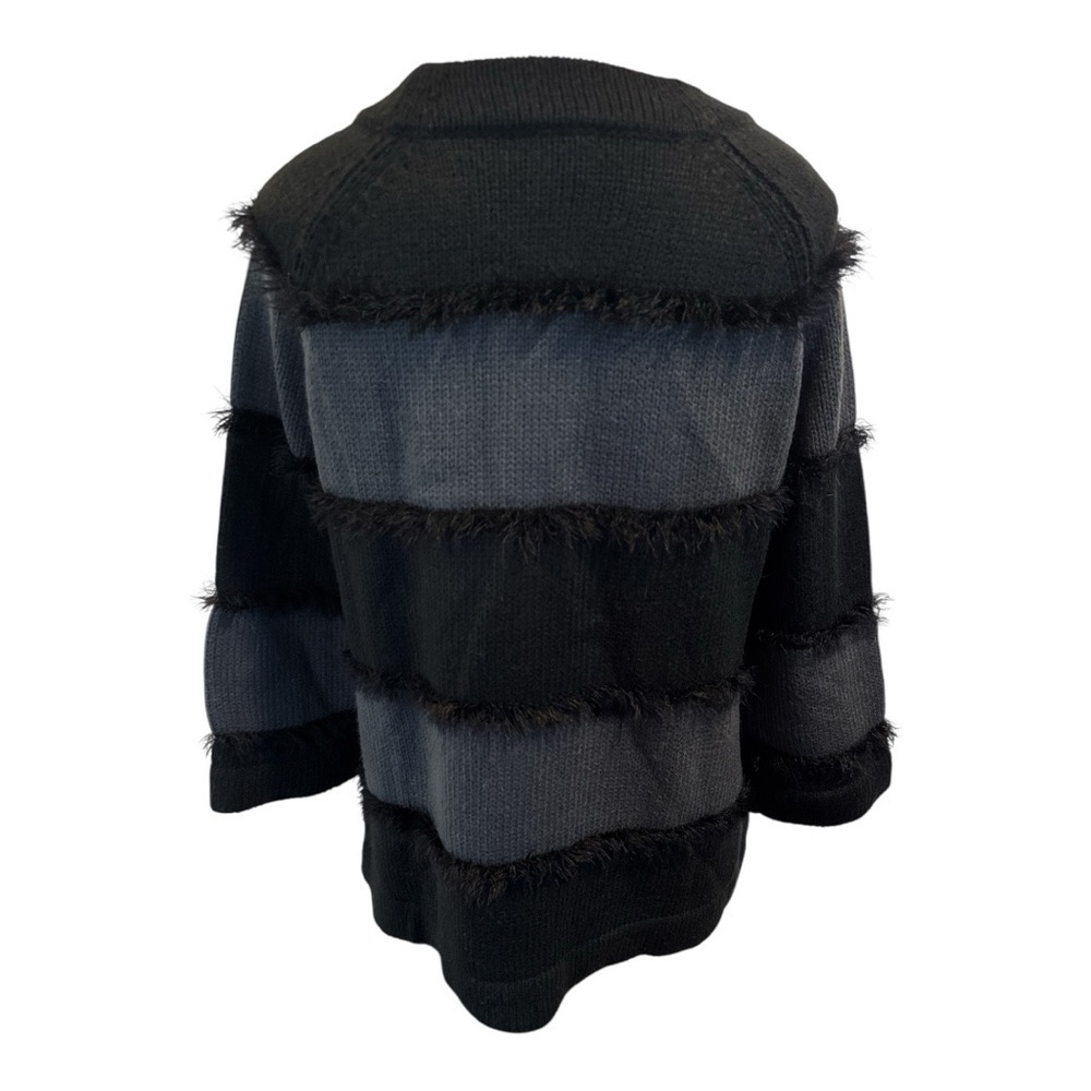 Halogen Black Gray Stripe Fringe Knit Sweater Pullover Cozy Fall Winter S - Picture 2 of 6